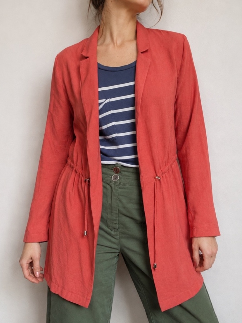 Duses Tangerine Cinched Waist Utility Jacket  Blazer